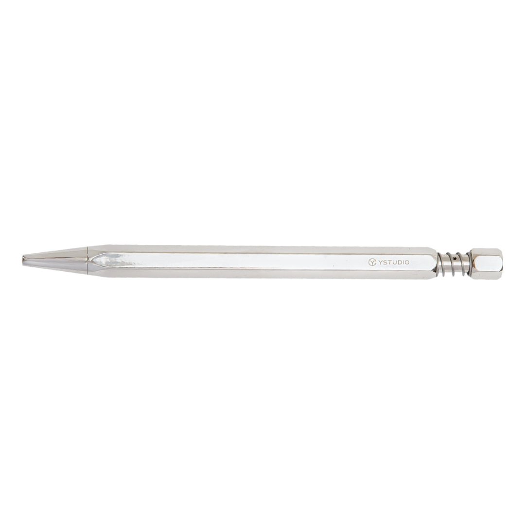 Ystudio Classic Revolve Spring Shiny Silver Ballpoint Pen - SCOOBOO - STAT - 73 - Ball Pen