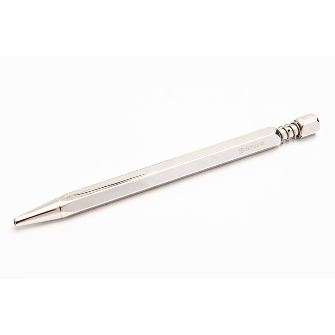 Ystudio Classic Revolve Spring Shiny Silver Ballpoint Pen - SCOOBOO - STAT - 73 - Ball Pen