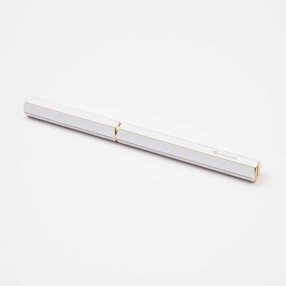 YstudioClassic Revolve Brass White Rollerball Pen - SCOOBOO - STAT-61b - Roller Ball Pen