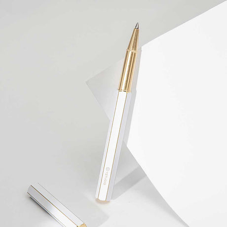 YstudioClassic Revolve Brass White Rollerball Pen - SCOOBOO - STAT-61b - Roller Ball Pen