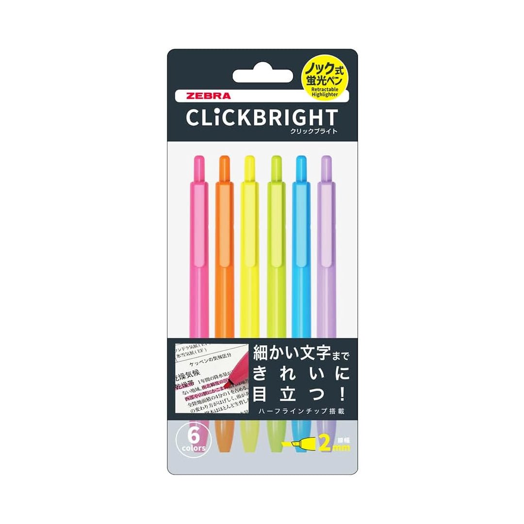 Zebra Click Bright Retractable Highlighters- Pack of 6 - SCOOBOO - WKS30-6C - Highlighter