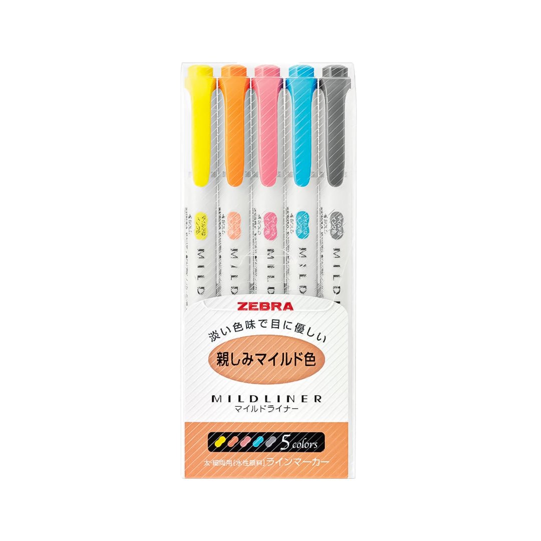 Zebra Mildliner Brush Marker Ended Highlighter & Creative Tool Set of 5 - SCOOBOO - WKT7-N-5C N5 - Highlighter