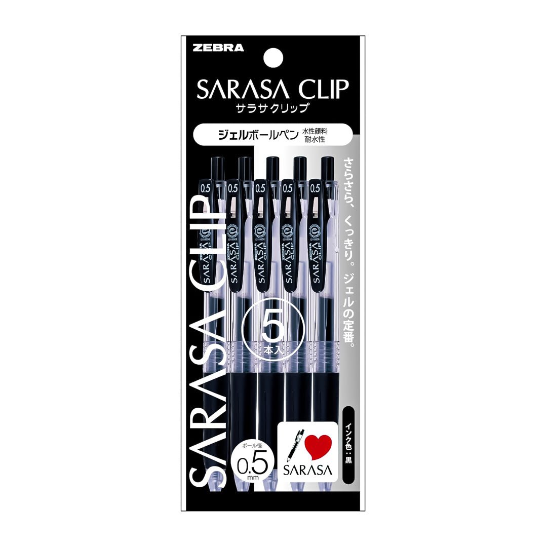 Zebra Sarasa Clip Black Gel Ballpoint Pen Pack Of 5 - SCOOBOO - P-JJ15-BK5 - Gel Pens