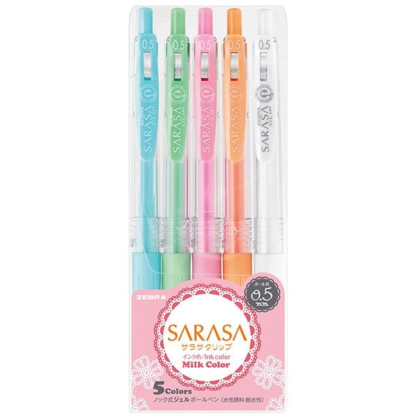 Zebra Sarasa Clip Milk Color Pack 0.5mm Gel Pens - SCOOBOO - JJ15-5C-MK - Gel Pens