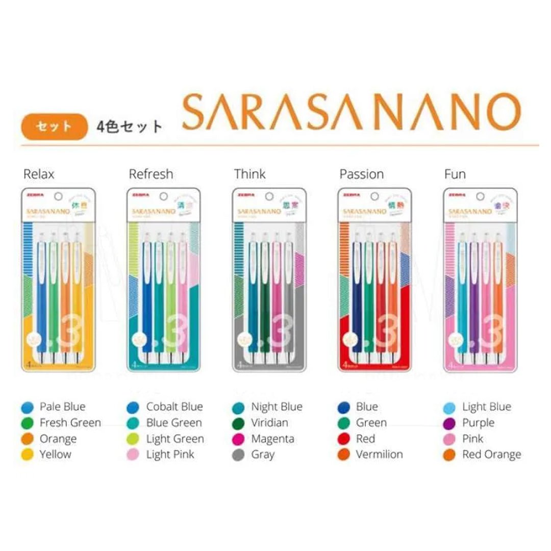 Zebra Sarasa Nano Gel Pen 0.3mm (Pack Of 4) - SCOOBOO - JJH72 - 4C - YU - Gel Pens