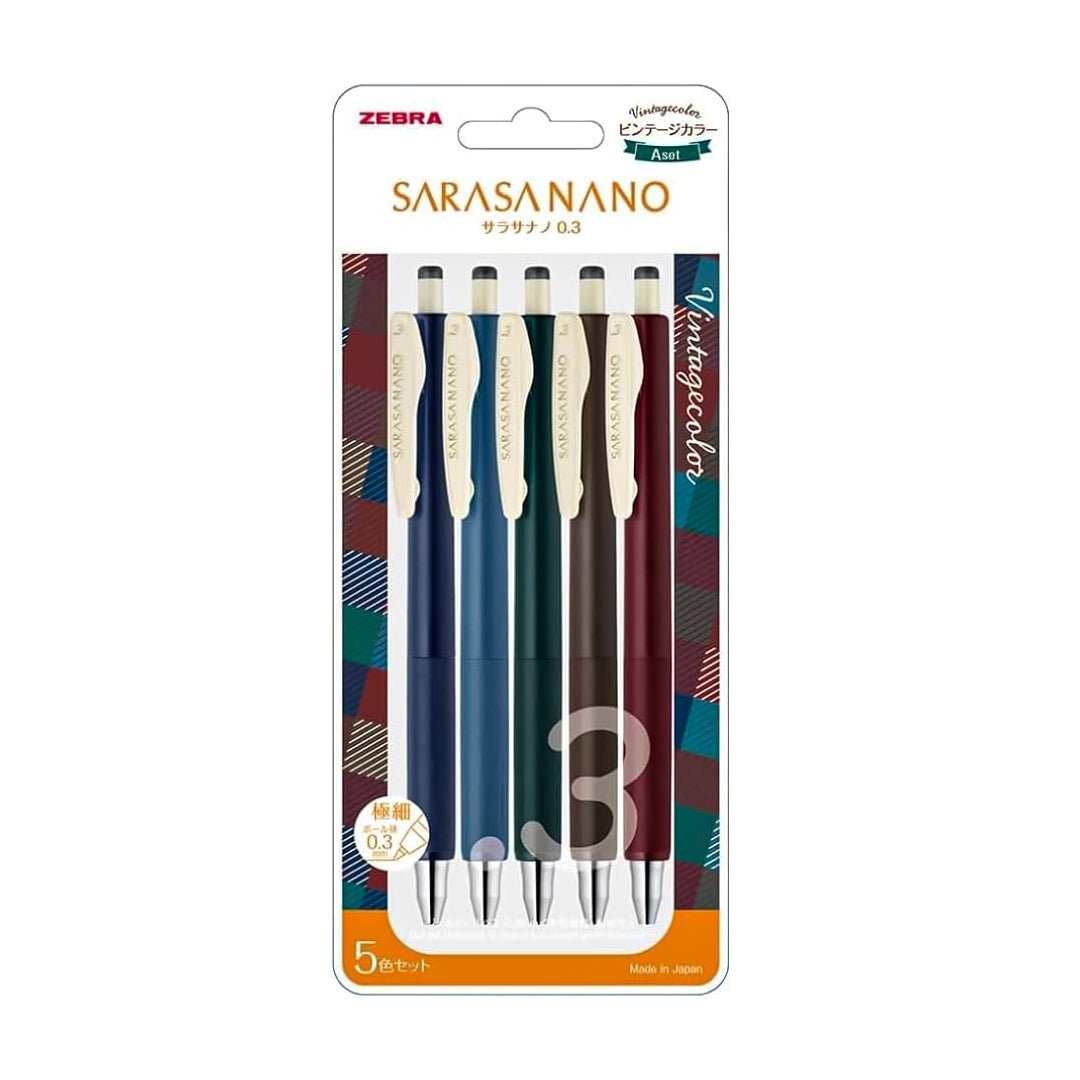 Zebra Sarasa Nano Gel Pen 0.3mm (Pack Of 5)- Vintage Series - SCOOBOO - JJH72-5C-A - Gel Pens