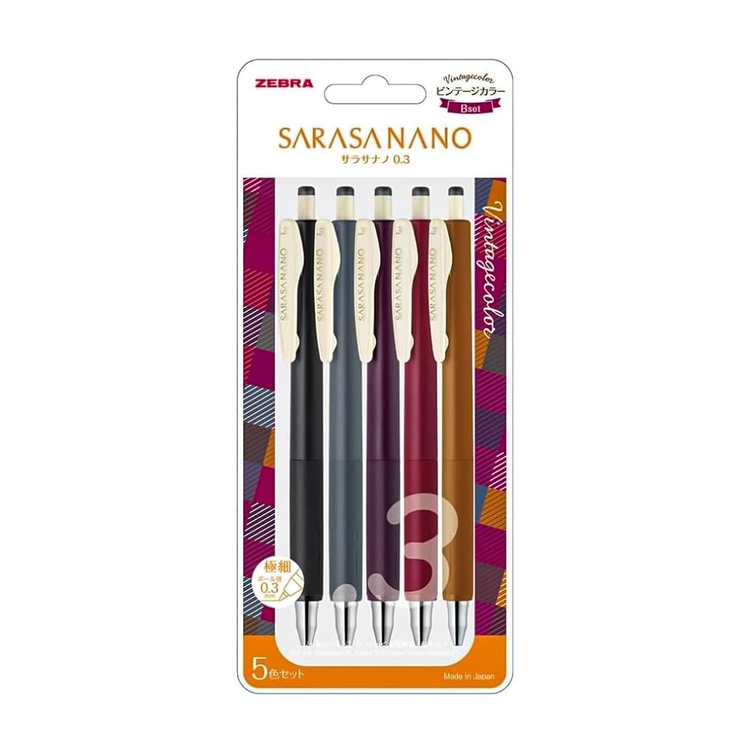 Zebra Sarasa Nano Gel Pen 0.3mm (Pack Of 5)- Vintage Series - SCOOBOO - JJH72-5C-B - Gel Pens