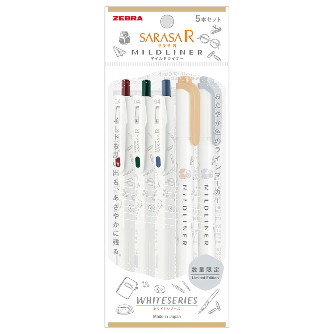 Zebra Sarasa R x Mildliner White Series Pack of 5 - SCOOBOO - P - JJS29 - R1W - C - Highlighter