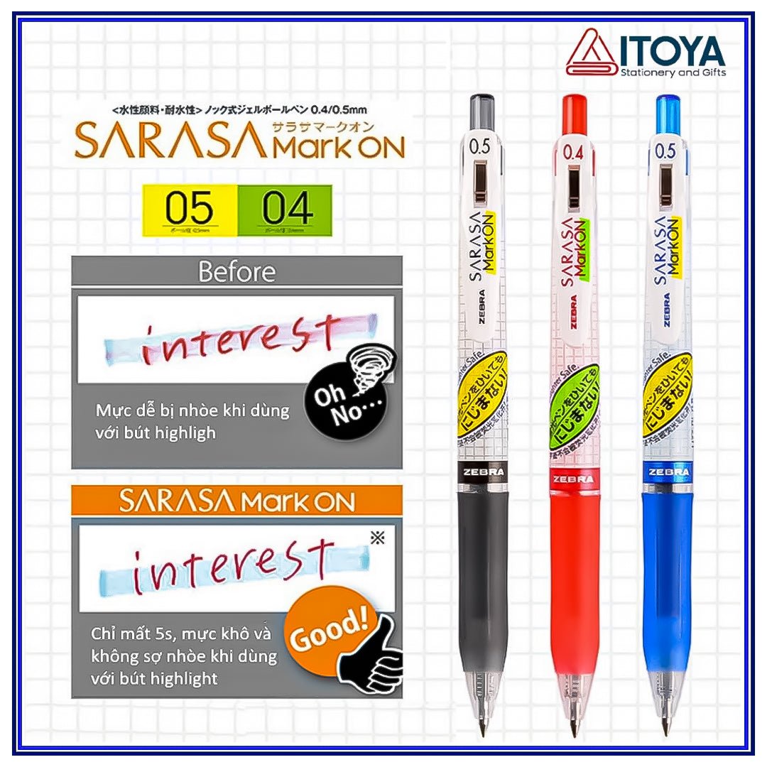 Zebra Sarasa Roller Ball Pen 0.4mm & 0.5mm - SCOOBOO - B-JJS77-R - Roller Ball Pen