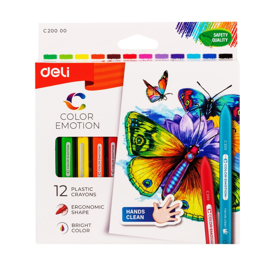 Deli Color Emotion 12 Plastic Crayons - SCOOBOO - C20000 - wax crayon