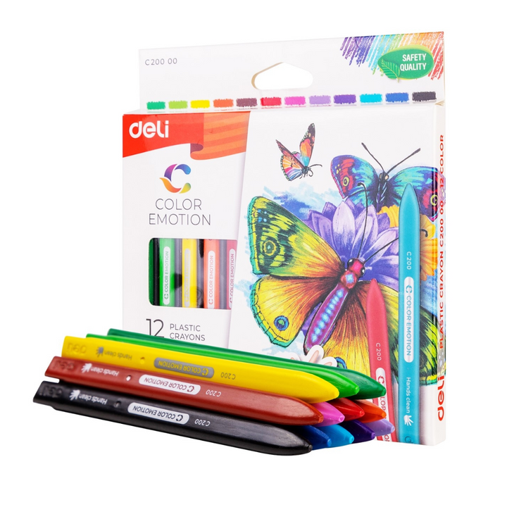 Deli Color Emotion 12 Plastic Crayons - SCOOBOO - C20000 - wax crayon