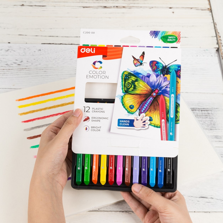 Deli Color Emotion 12 Plastic Crayons - SCOOBOO - C20000 - wax crayon
