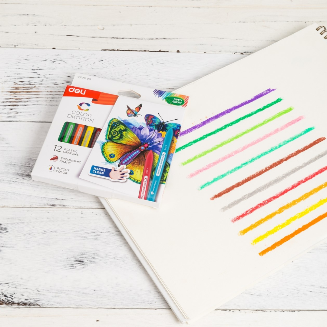 Deli Color Emotion 12 Plastic Crayons - SCOOBOO - C20000 - wax crayon
