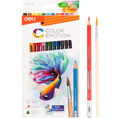 Deli Color Emotion 12 Watercolor Pencils - SCOOBOO - C00700 - Watercolour Pencils