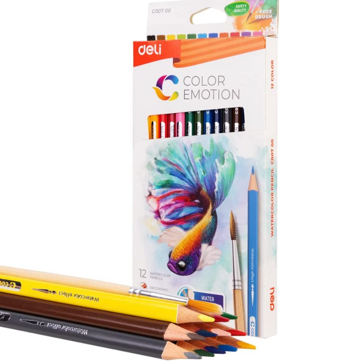 Deli Color Emotion 12 Watercolor Pencils - SCOOBOO - C00700 - Watercolour Pencils