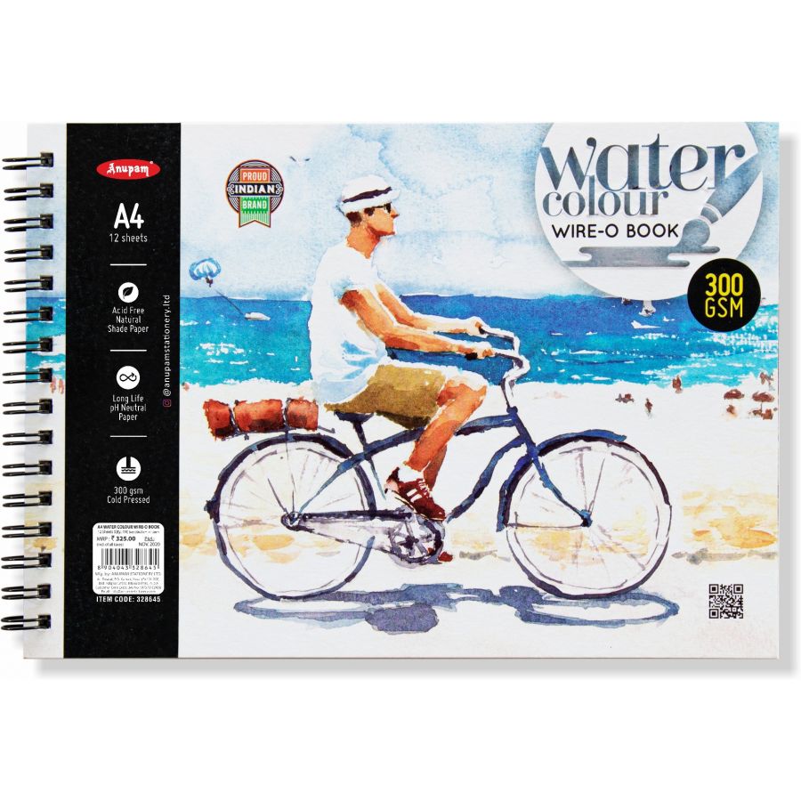 ANUPAM WATERCOLOR WIRE-O BOOK - 300 GSM - SCOOBOO - 328645 - Watercolour Pads & Sheets