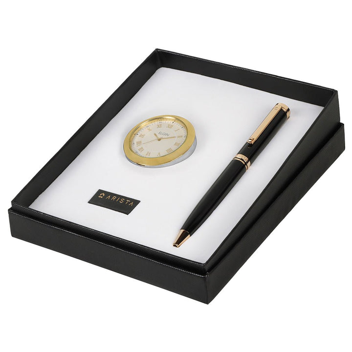 Arista Ballpoint Pen With Gold Chrome Table Clock - SCOOBOO - blackgold - Ball Pen