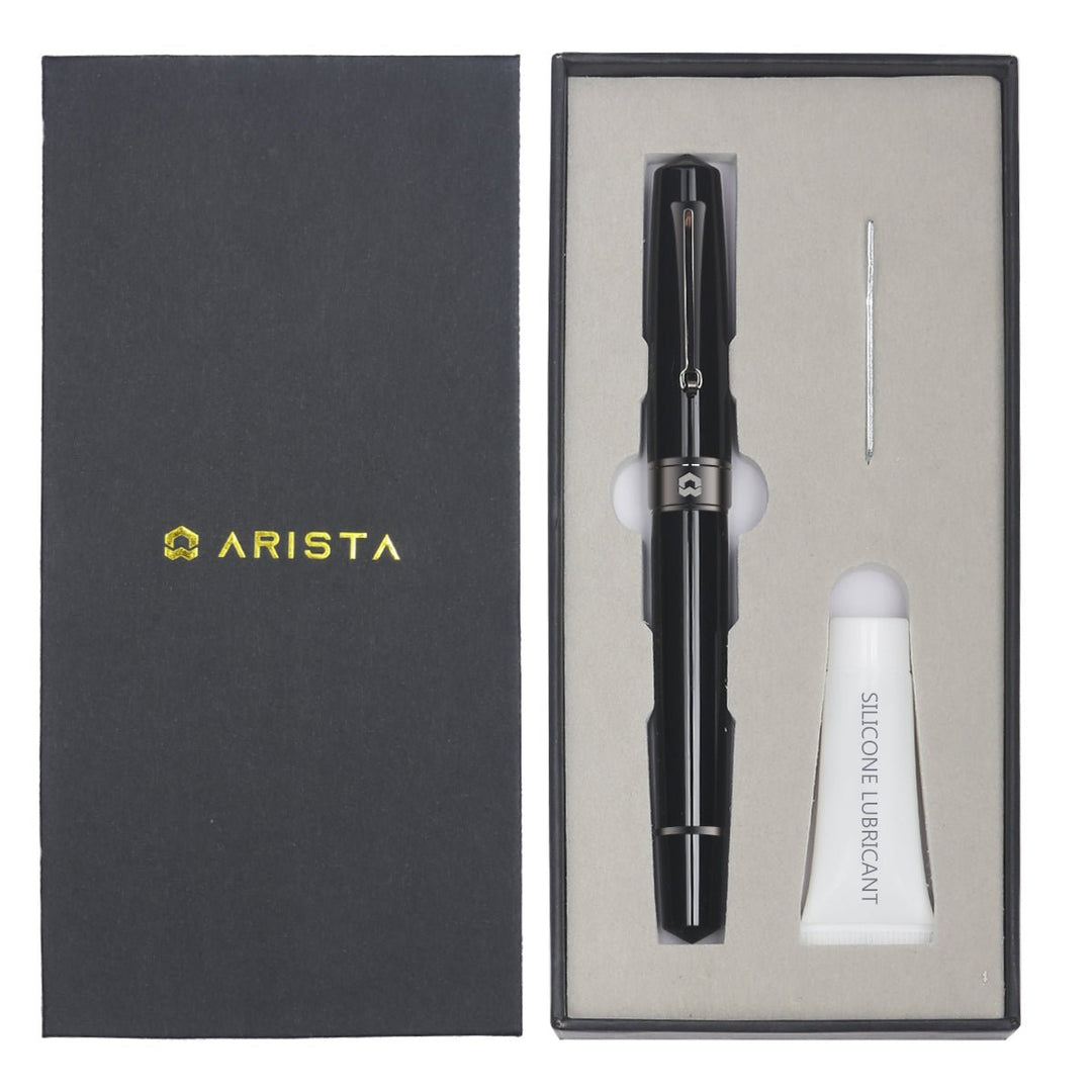 Arista One Classic Shinny Black-titanium Trims Fountain Ink Pen - SCOOBOO - ARISTA-S BLACK TT-EF - Fountain pen