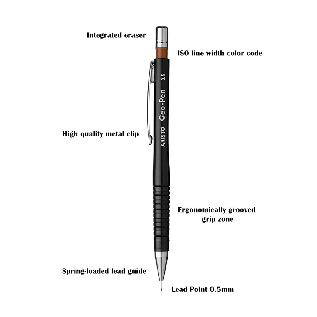 Aristo | Geo Pencil | 3pc Set | lead (0.35/.5/.7) | Black - SCOOBOO - 85010 - Mechanical pencil