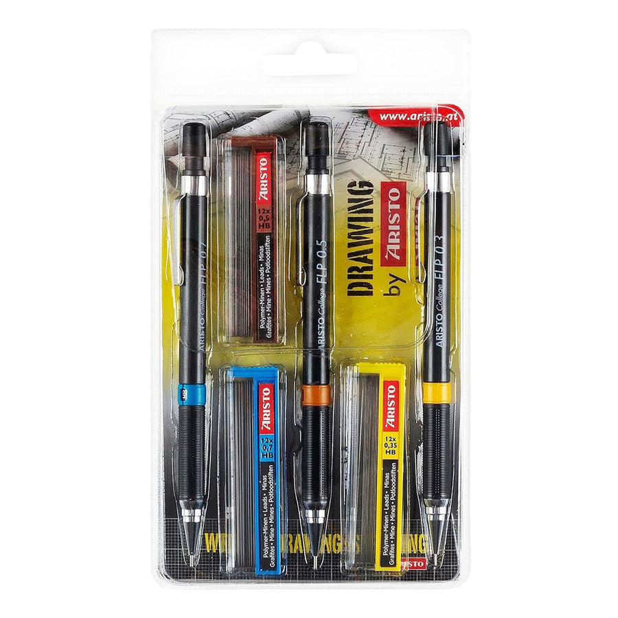 Aristo | Geocollege | Mechanical Pencil | Set of 3 | 0, 35/0.5/0.7Mm HB | Black - SCOOBOO - 23559 - Mechanical pencil