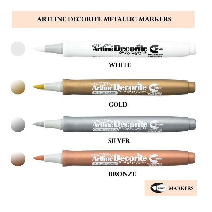 Artline Decorite Metallic Brush Marker - SCOOBOO - EDF-F/4PSH2 - Brush Pens