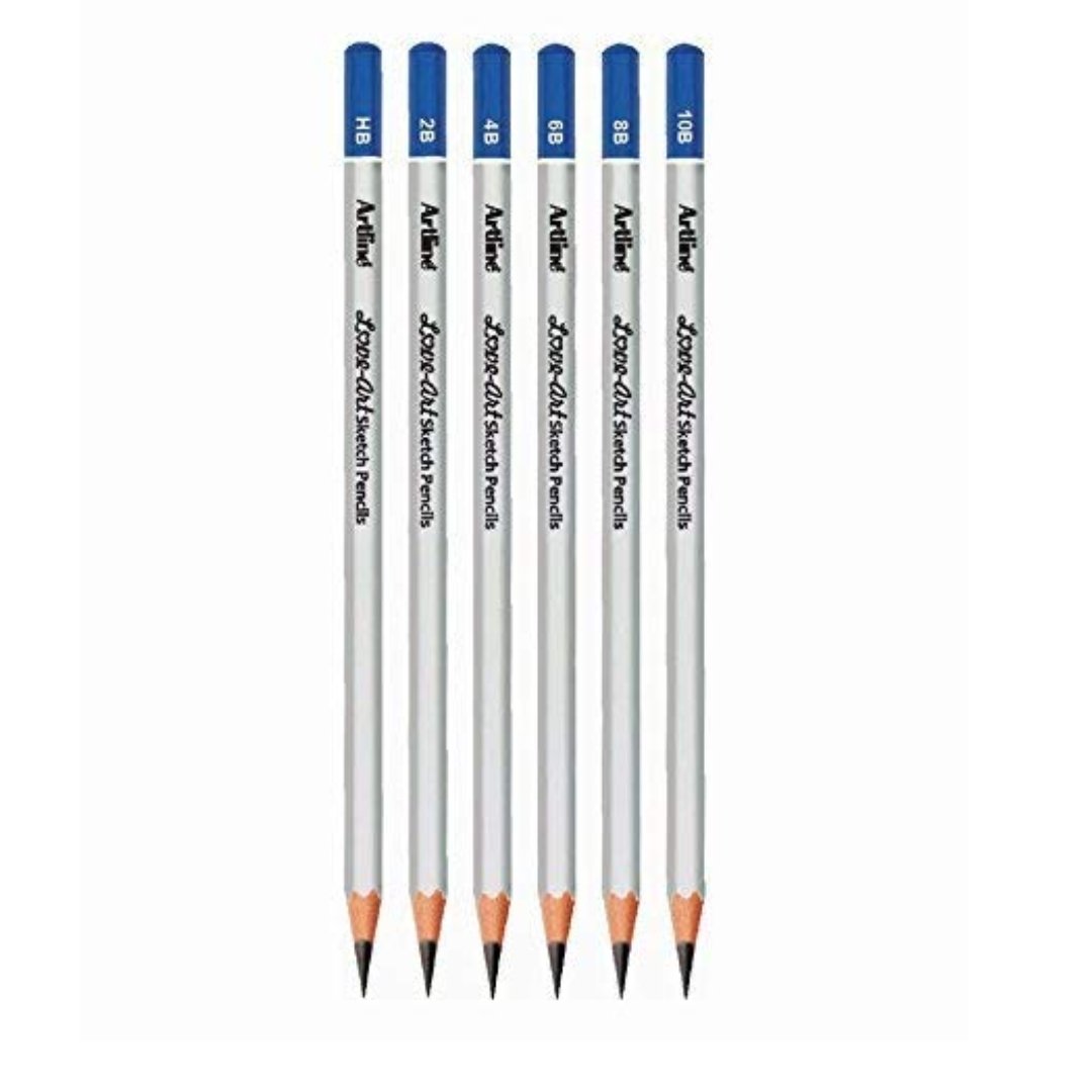 Artline set of 6 Sketch Pencils HB, 2B, 4B, 6B, 8B, 10B