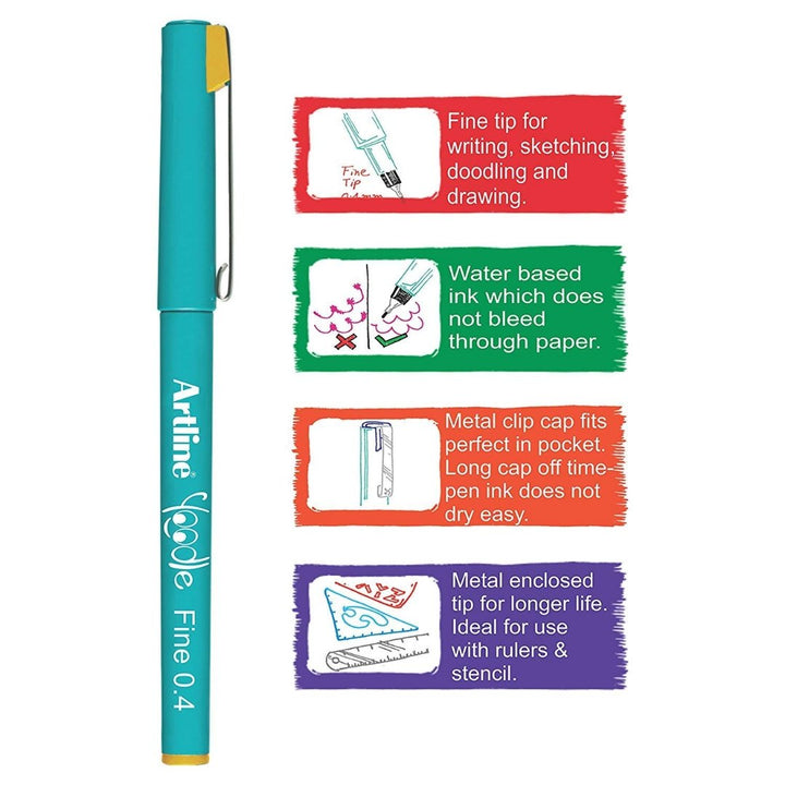 Artline Yoodle Fine Line Pen Set - Pack of 5 - SCOOBOO - 10243 - Fineliner