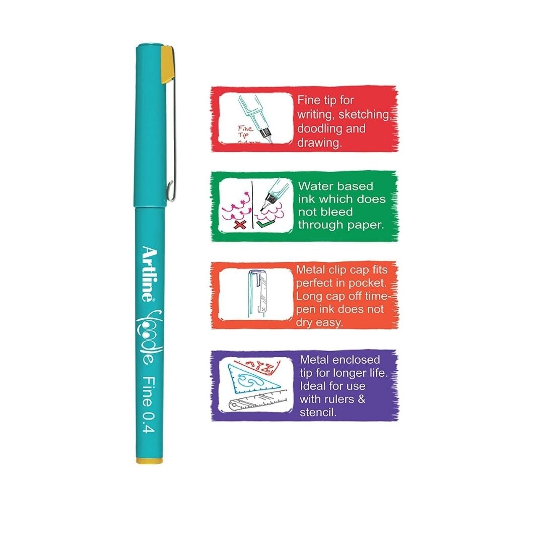 Artline Yoodle Fine Line Pens 0.4 mm - SCOOBOO - 10240 - Fineliner