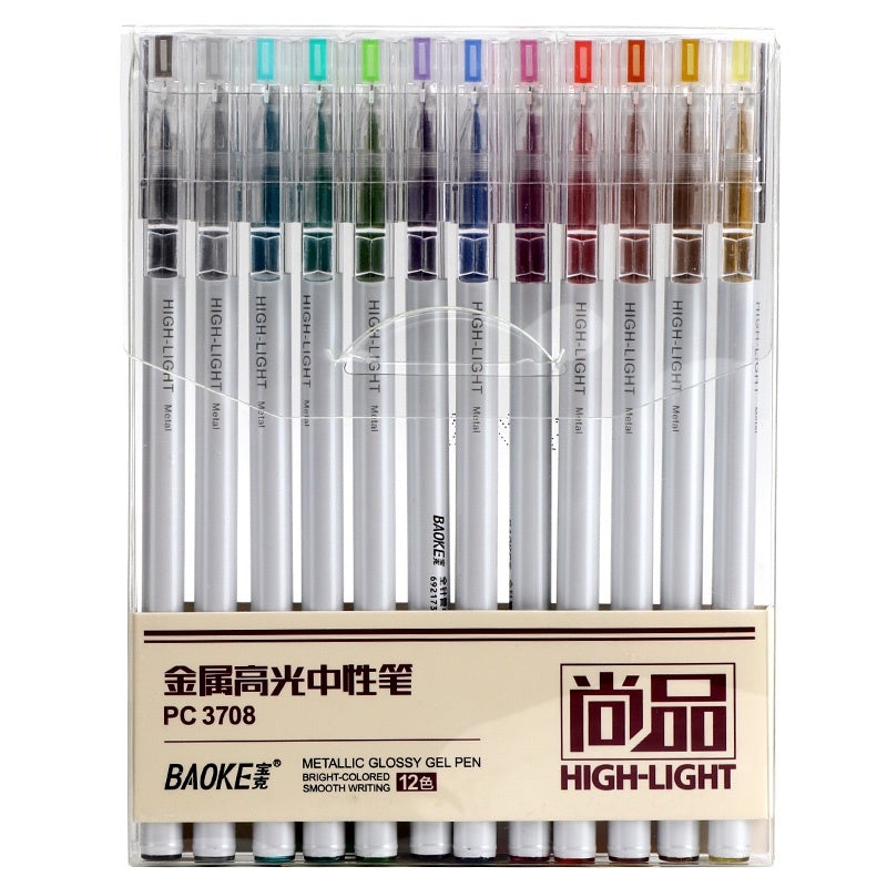Baoke Metal High Gloss Neutral Pen (Pack of 12)-PC3708 - SCOOBOO - PC3708 - Gel Pens