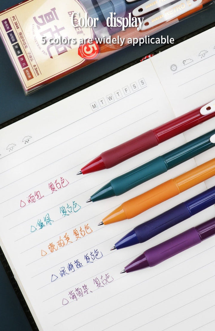 Baoke Retractable Multicolor 0.5mm Gel Ink Pens (Pack of 5)-PC 3848 - SCOOBOO - PC3848 - Gel Pens
