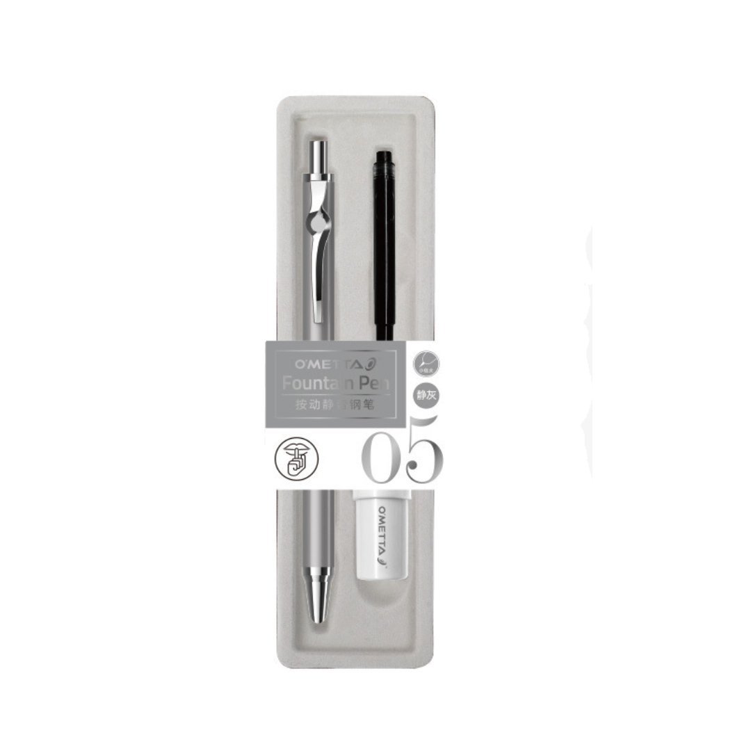 Beifa Ometta No-Noise Retractable Fountain Pen with Ink Cartridge - SCOOBOO - GEF005-Gray - Fountain Pen