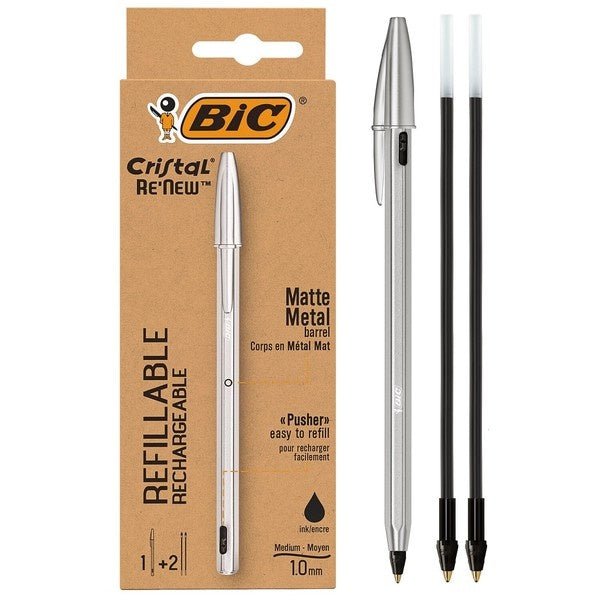 BIC Crystal Renew+2 Refill 1.0mm Black Ballpoint Pen - SCOOBOO - CRBLK-3P - Ball Pen