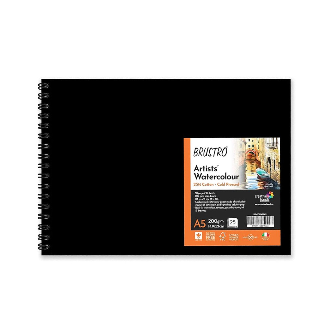 BRUSTRO Artist 25% Cotton Watercolour Glued Pad Cold Pressed - SCOOBOO - BRWC255A42G - Watercolour Pads & Sheets