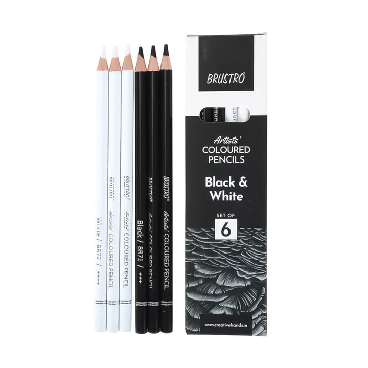 Brustro Artist Coloured Pencils Black & White- Set Of 6 - SCOOBOO - BRACPBW6 - Coloured Pencils