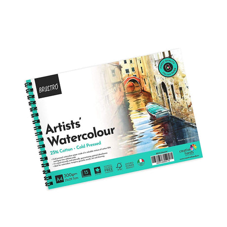 BRUSTRO Artist Watercolour Pad 25% Cotton - SCOOBOO - BRWC25A43W - Watercolour Pads & Sheets