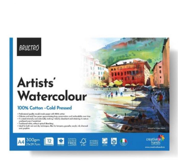 Brustro Artist Watercolour Pad Cold Pressed 300 Gsm - SCOOBOO - BRWC10A43G - Watercolour Pads & Sheets