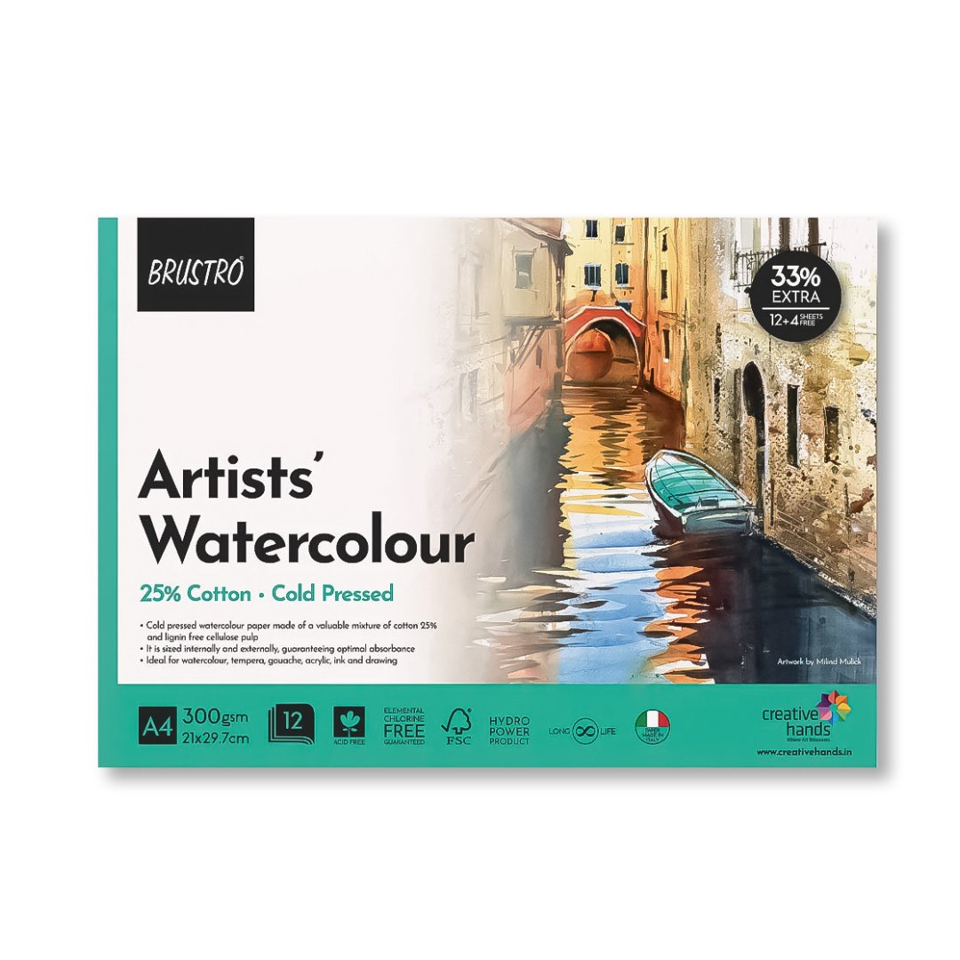 BRUSTRO Artist Watercolour Pad Cold Pressed - SCOOBOO - BRWC25A43G - Watercolour Pads & Sheets