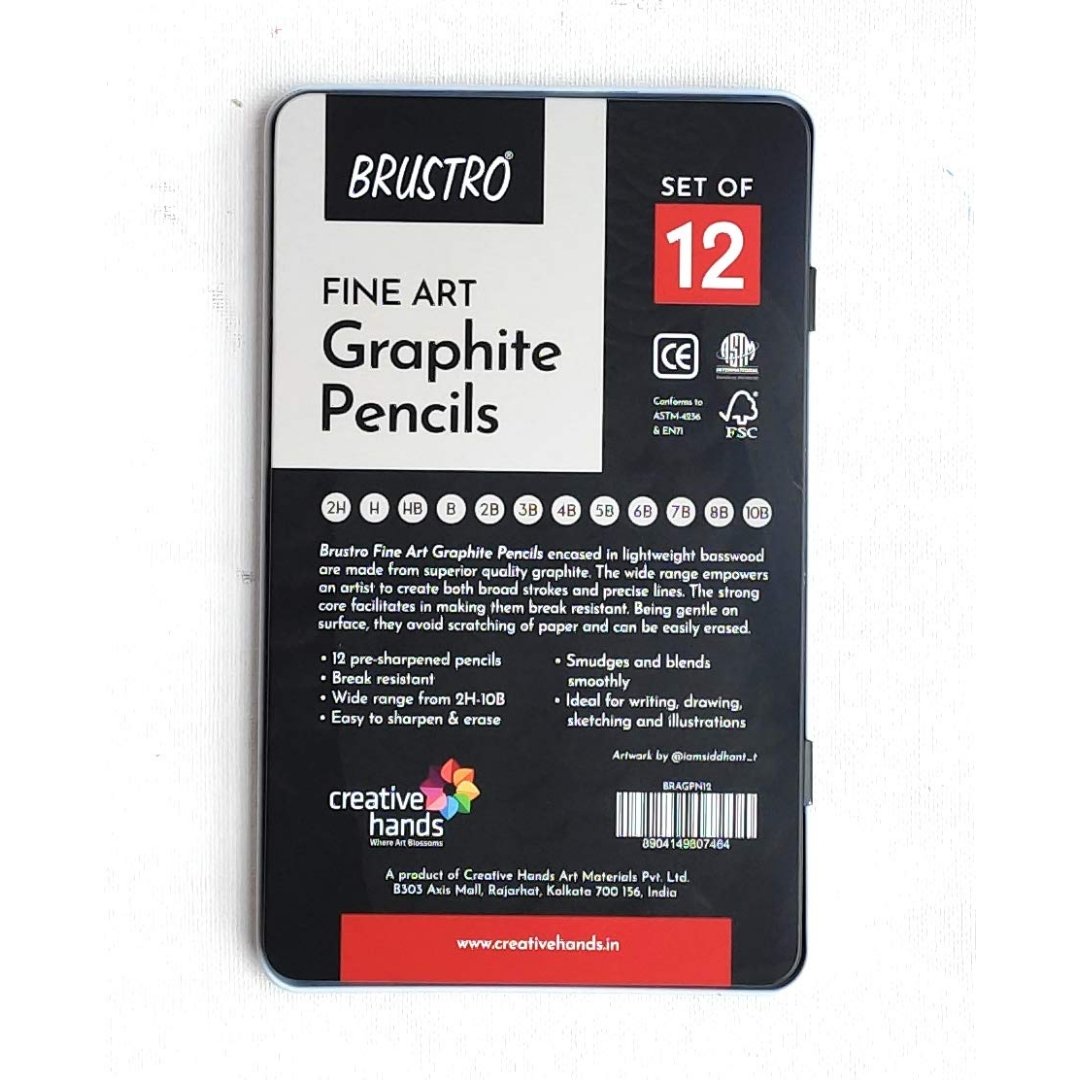 Brustro Artists Fineart Graphite Pencil Set of 12 - SCOOBOO - BRAGPN12 - Sketch pencils