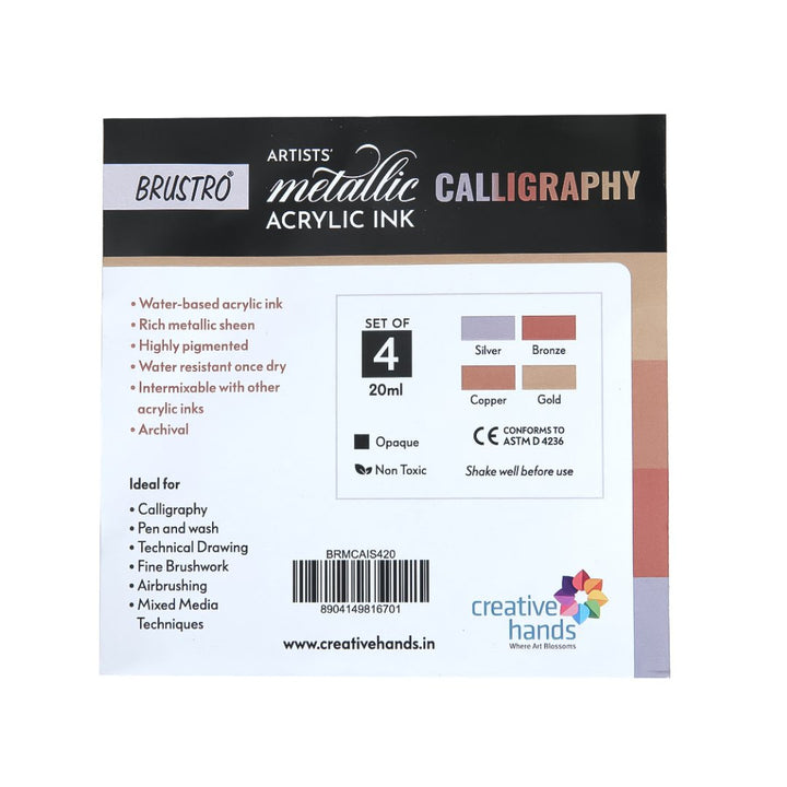 Brustro Artists Metallic Acryclic Ink Calligraphy-Set of 4 - SCOOBOO - BRMCAIS420 - Acrylic Colors