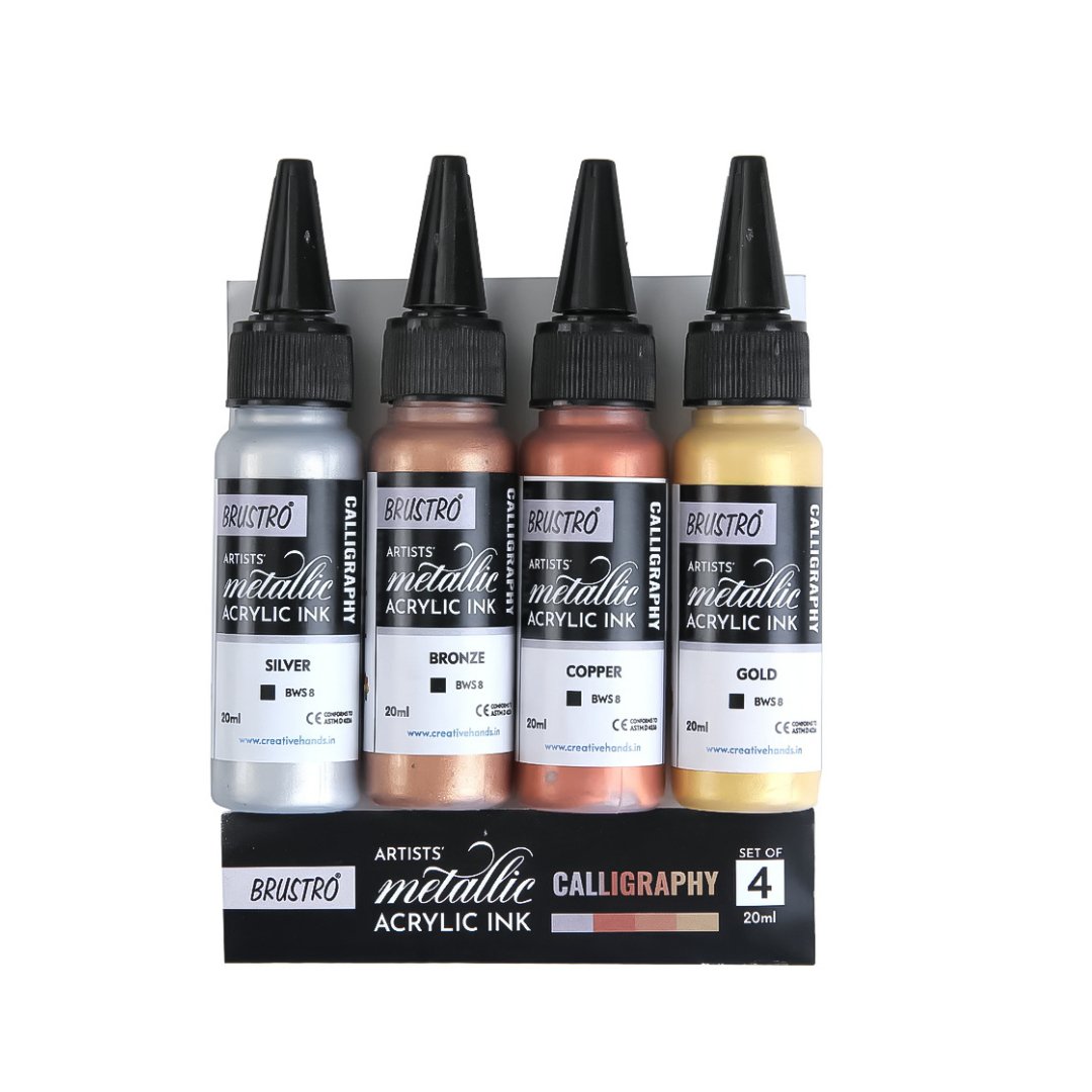 Brustro Artists Metallic Acryclic Ink Calligraphy-Set of 4 - SCOOBOO - BRMCAIS420 - Acrylic Colors