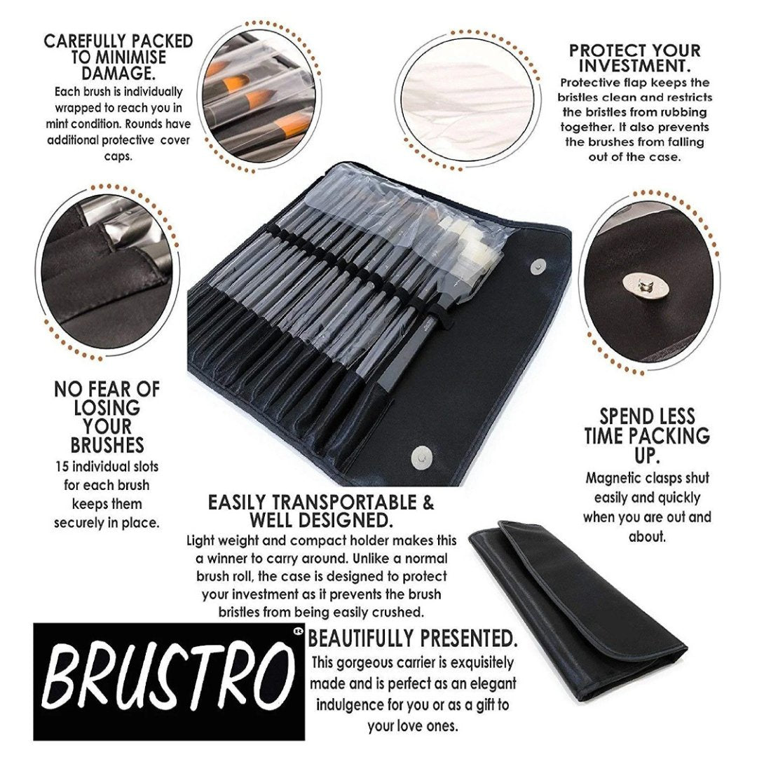 Brustro Artists’ Mixed Hair Brush Set of 15 in PU Bag - SCOOBOO - BRSPAB15 - Paint Brushes