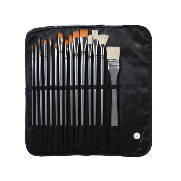 Brustro Artists’ Mixed Hair Brush Set of 15 in PU Bag - SCOOBOO - BRSPAB15 - Paint Brushes