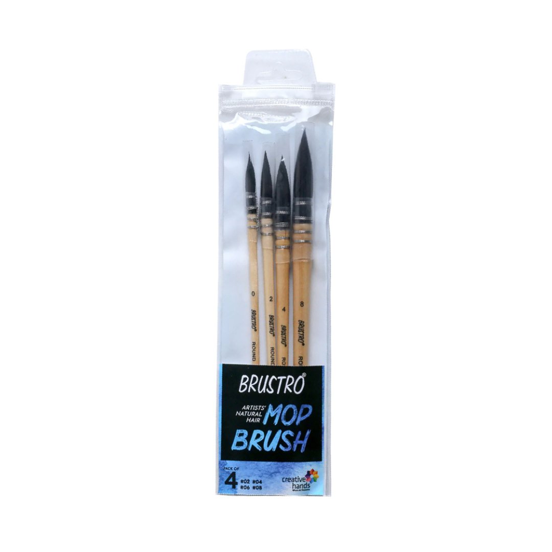 Brustro Artists’ Natural Hair MOP Brush Set of 4 - SCOOBOO - BRMOPBR4 - Paint Brushes