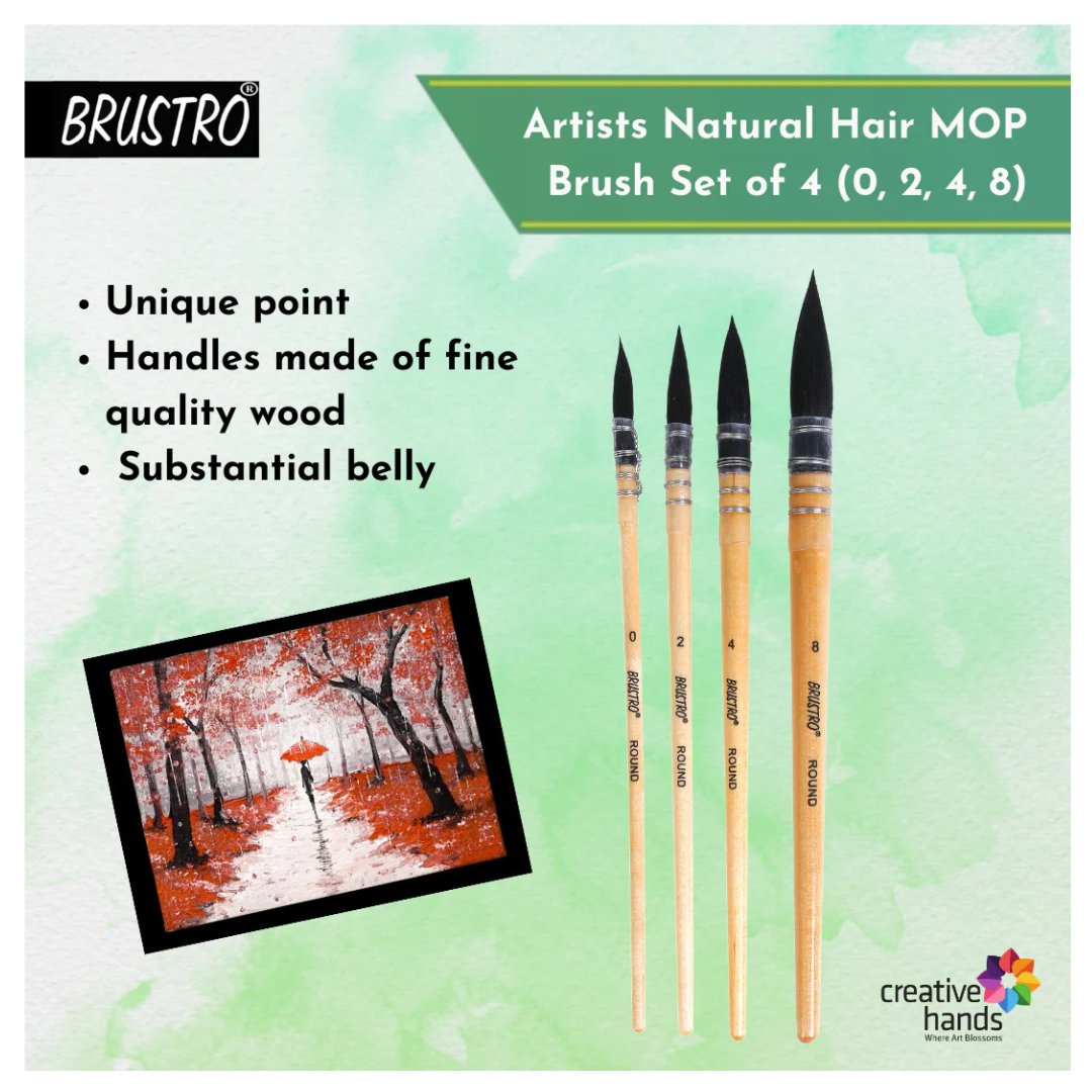 Brustro Artists’ Natural Hair MOP Brush Set of 4 - SCOOBOO - BRMOPBR4 - Paint Brushes