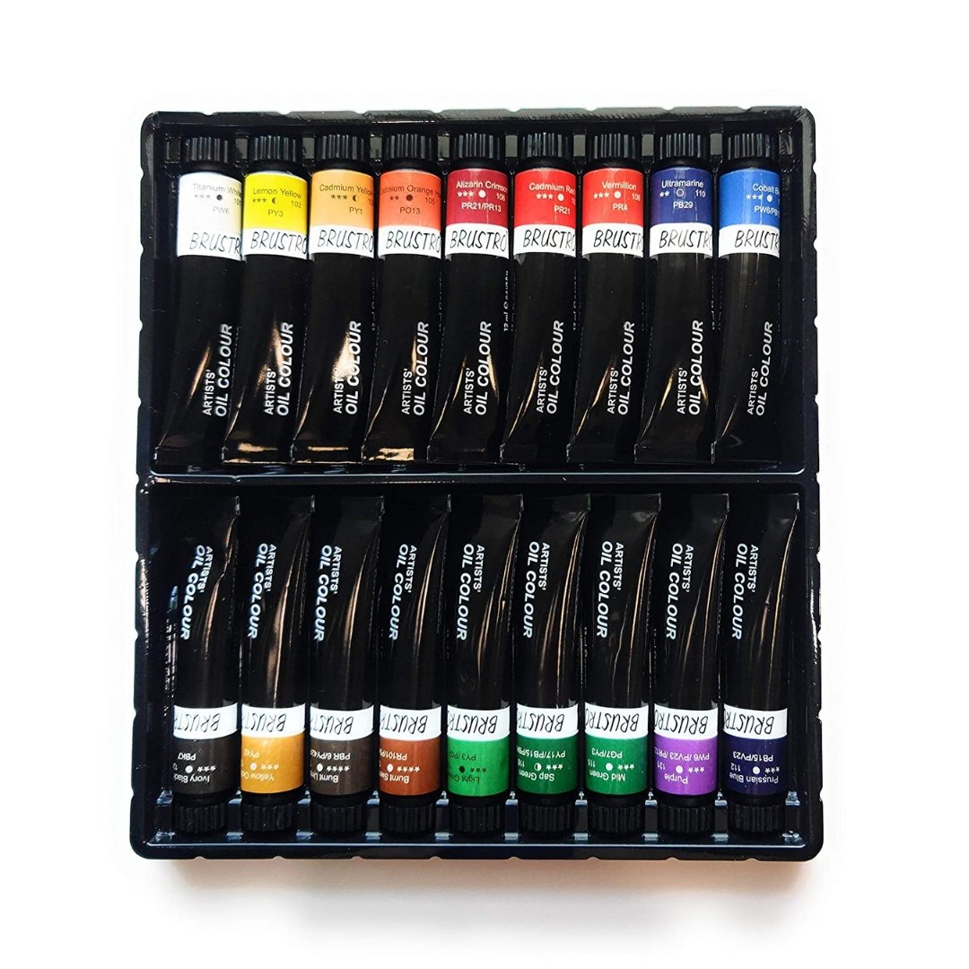 BRUSTRO Artists ’ Oil Colour Set of 18 Colours X 12ML Tubes - SCOOBOO - BROC1218 - Oil colours