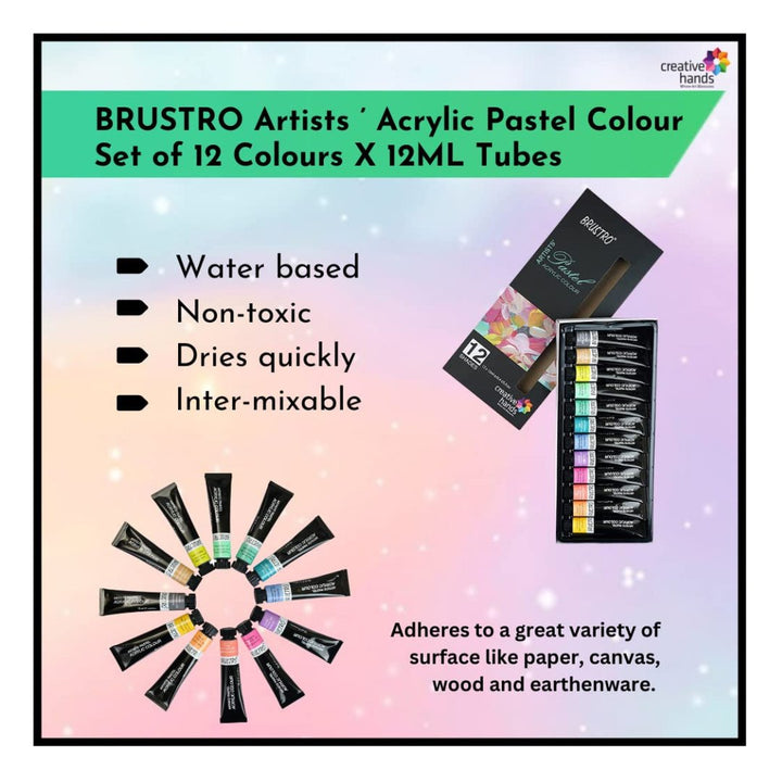 Brustro Artists Pastel Acrylic Colour-Set of 12 - SCOOBOO - BRPASA1212 - Water Colors