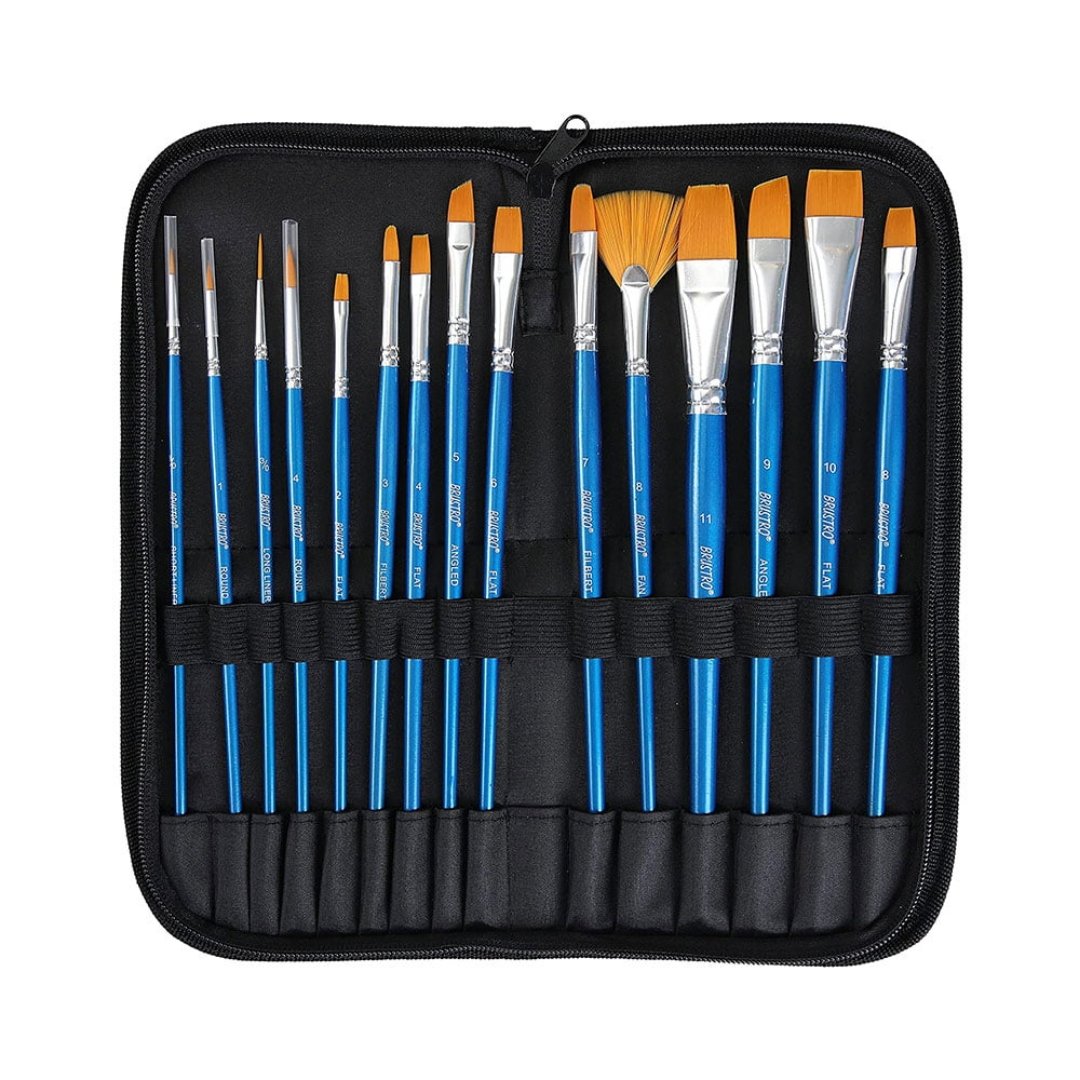Brustro Artists Taklon Hair Brush Set Of 15 - SCOOBOO - BRZNAB15 - Paint Brushes & Palette Knives