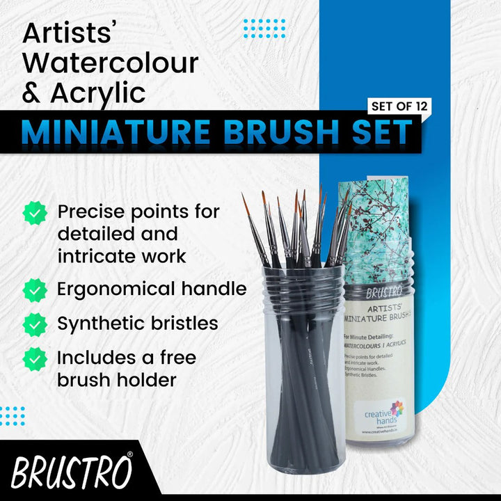 Brustro Artists' Watercolours & Acrylics Miniature Brush Set of 12 - SCOOBOO - BRAMBR12 - Paint Brushes
