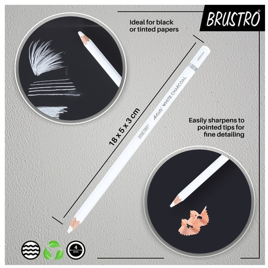 BRUSTRO Artists White Charcoal Pencils- Set Of 4 - SCOOBOO - BRWCPWE - Charcoal Pencil