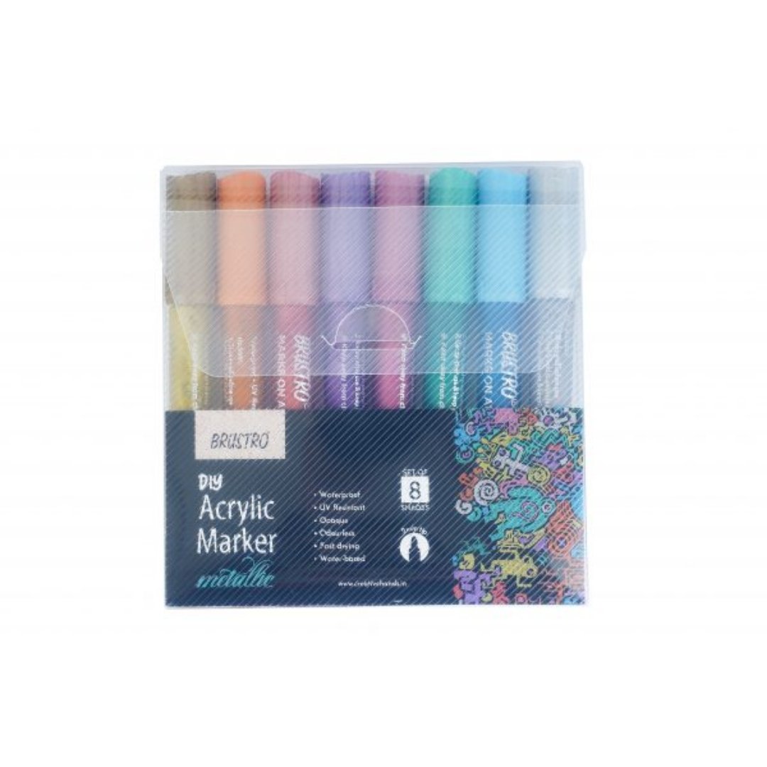 Brustro DIY Metallic Shades Acrtlic Marker (set of 8) - SCOOBOO - BRAM08MT - Acrylic paints